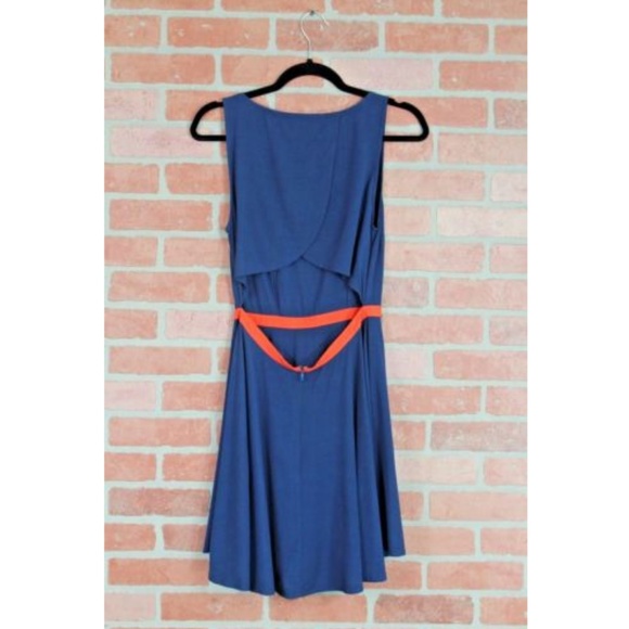 Navy Blue & Orange Empire Waist Dress w/ Open Back - Picture 3 of 4